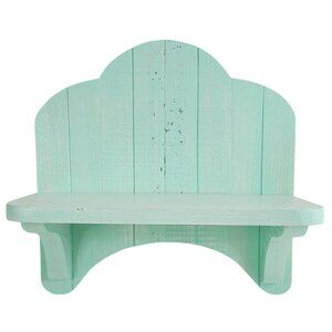 Rustic Mint Green Wooden Wall Shelf Curved Top Mounting Cottage Shabby Chic